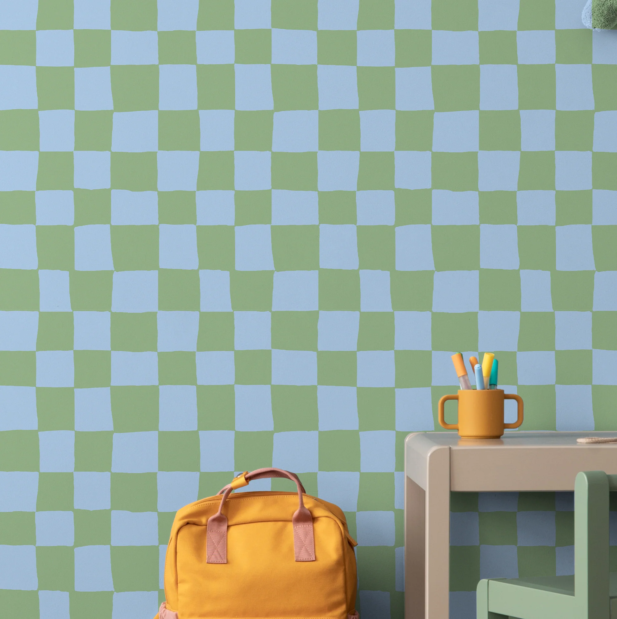 Blue & Green Checkerboard Wallpaper - Image 3