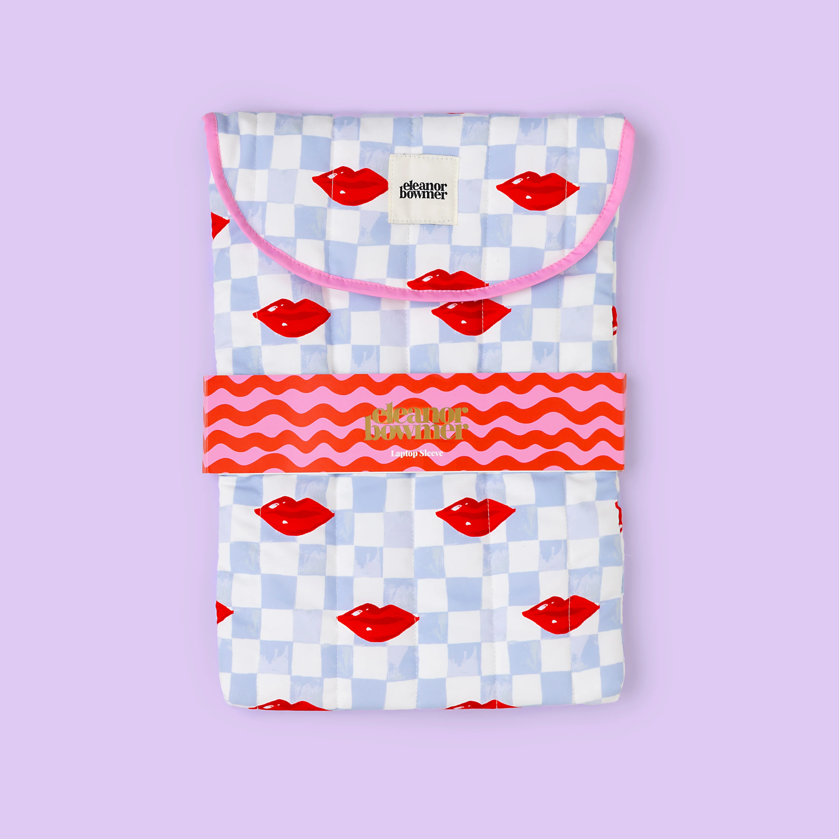 Checkerboard Lips Quilted Laptop Case - Image 4