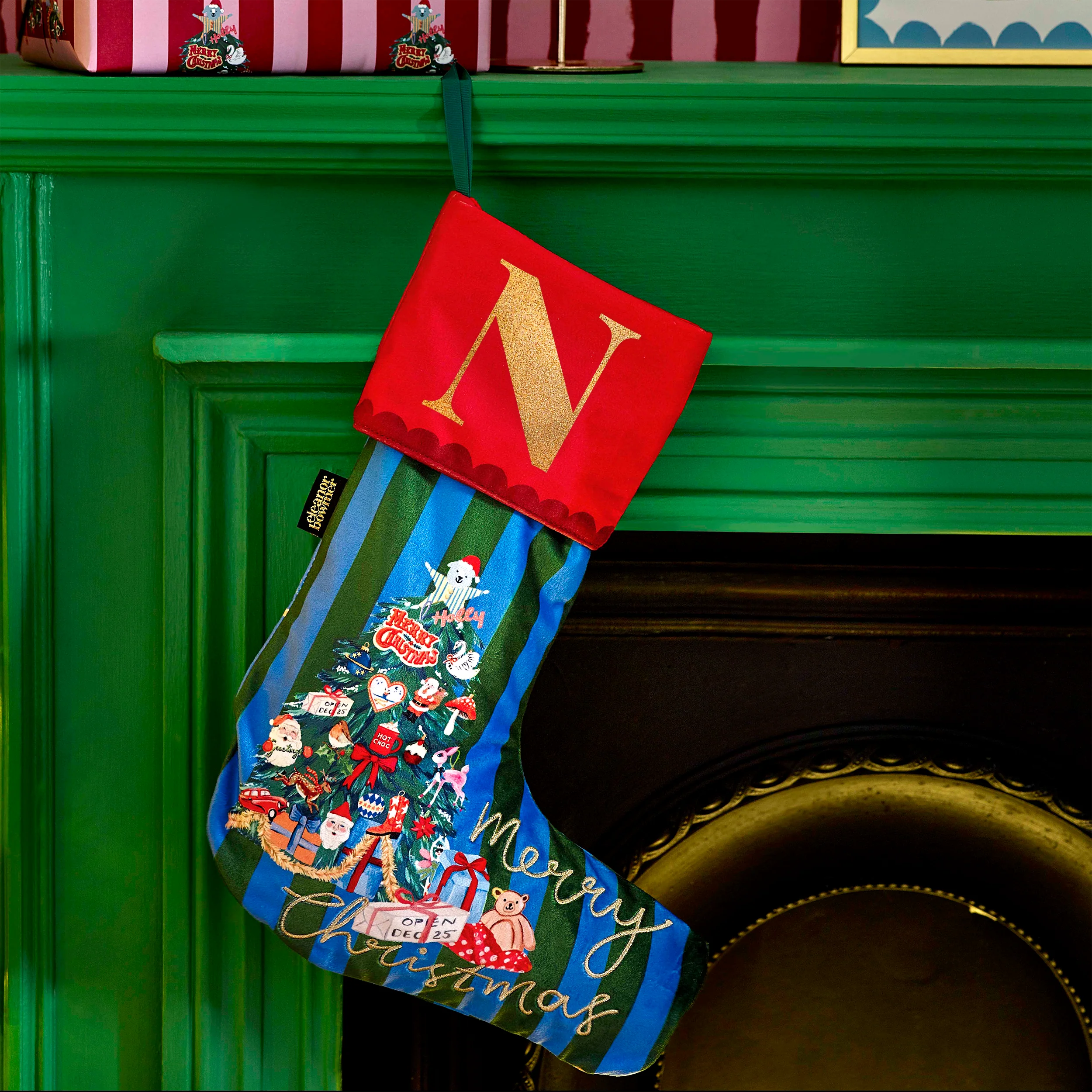 Christmas Tree Candy Stripe Velvet Stocking - Image 2