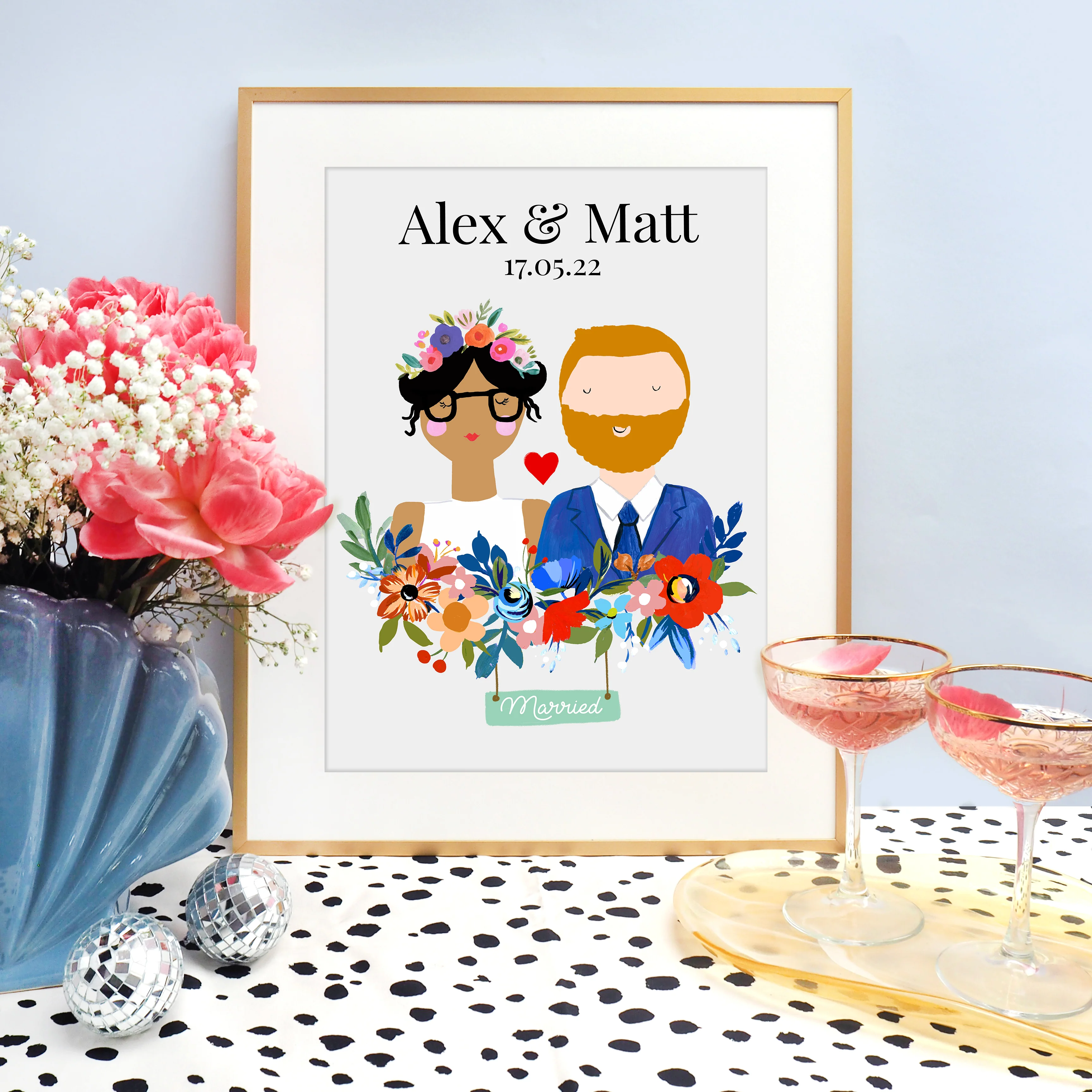 Customised Floral Couple Wedding Print - Image 2
