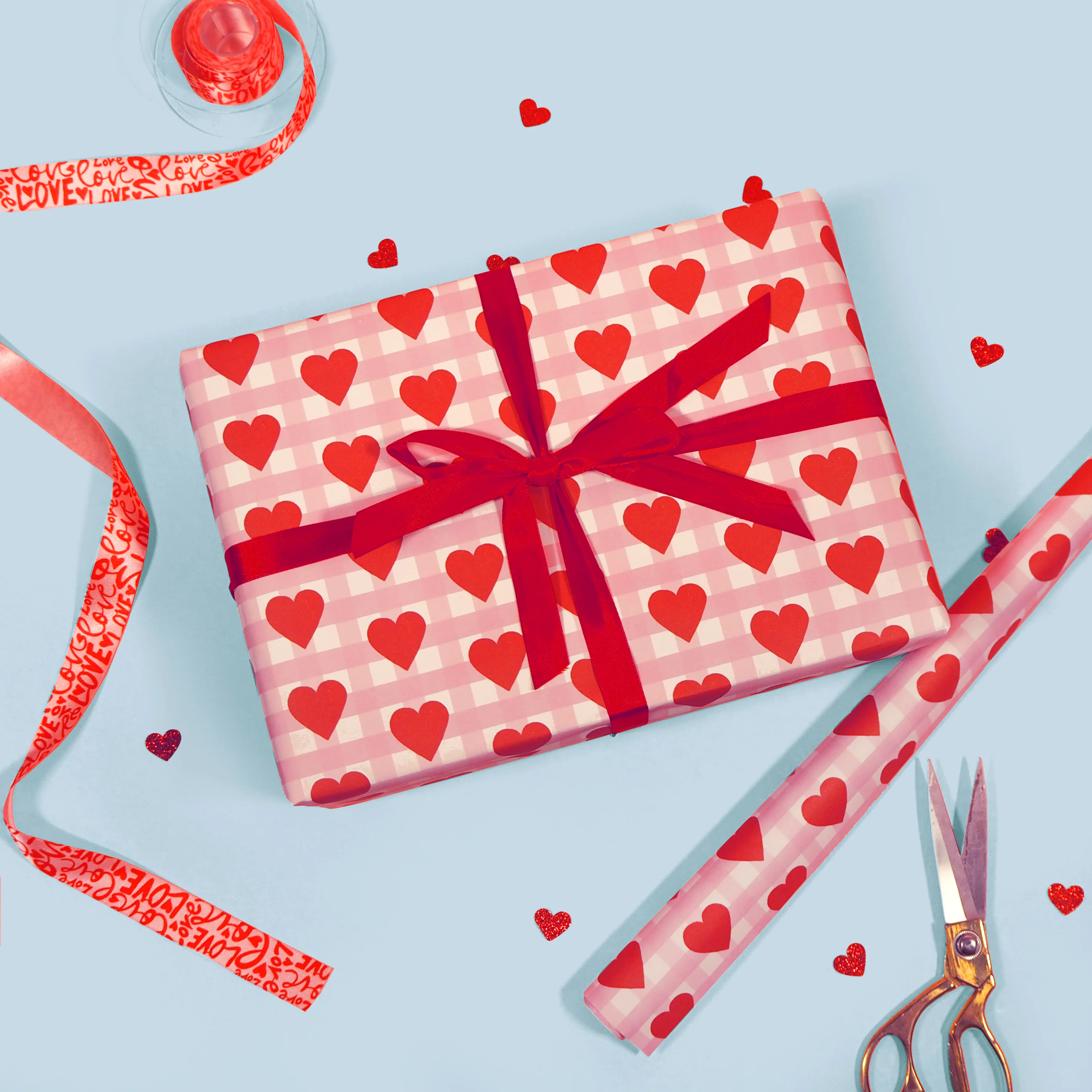 Gingham Hearts Gift Wrap - Image 2